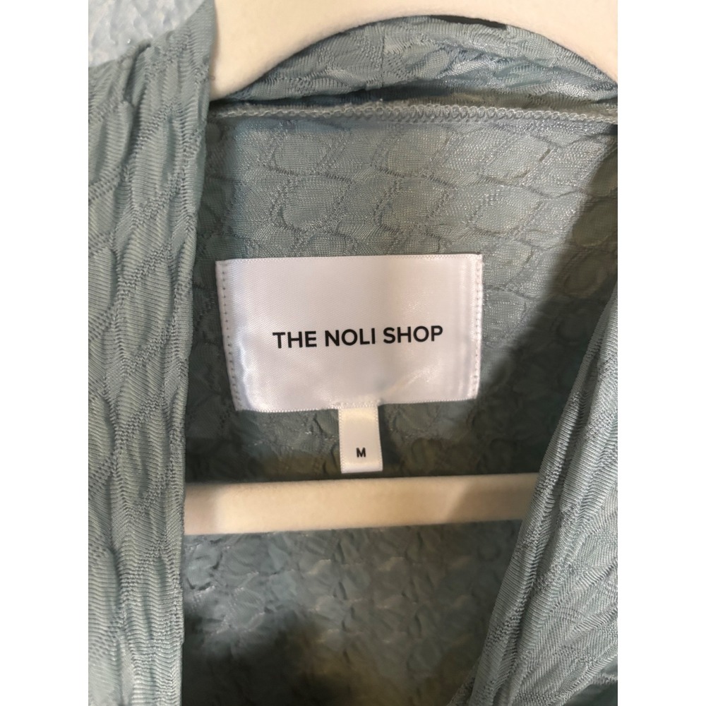 The Noli Shop Sage Green Sheer Popcorn Textured Mock Neck Long Sleeve Top Size M - Picture 3 of 6
